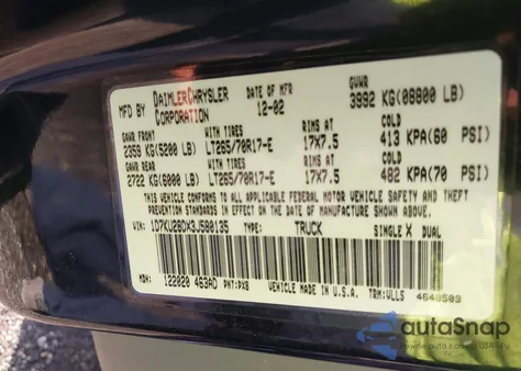 2003 Dodge Ram 2500 St/Slt from USA, damaged, VIN 1D7KU28DY3J580135